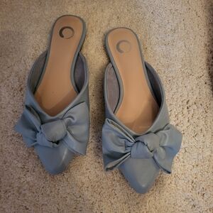 Powder Blue Elegant Bow Women's Slides 8.5
